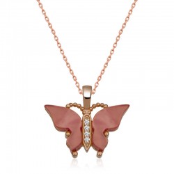 Gümüş Rose Pembe Kaplangözü Taşlı Kelebek Kolye Gümüş Rose Pembe Kaplangözü Taşlı Kelebek Kolye