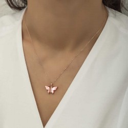 Gümüş Rose Pembe Kaplangözü Taşlı Kelebek Kolye Gümüş Rose Pembe Kaplangözü Taşlı Kelebek Kolye