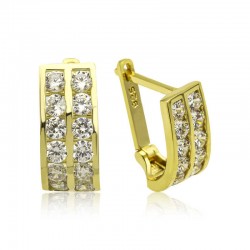 Gümüş Gold Çift Sıra Beyaz Taşlı J Kadın Küpe Gümüş Gold Çift Sıra Beyaz Taşlı J Kadın Küpe