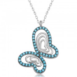 Gümüş Turkuaz Taşlı Kelebek Kadın  Gümüş Turkuaz Taşlı Kelebek Kadın