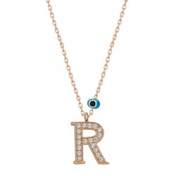 Gümüş Nazar Rose R Harfi Kadın Kolye Gümüş Nazar Rose R Harfi Kadın Kolye