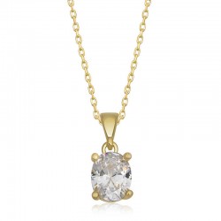 Gümüş Gold Oval Zirkon Taşlı Kadın Kolye Gümüş Gold Oval Zirkon Taşlı Kadın Kolye