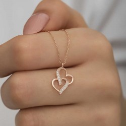 Gümüş Rose Birleşmiş Kalpler Kadın Kolye Gümüş Rose Birleşmiş Kalpler Kadın Kolye