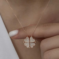 Gümüş Rose Kalpli Açılabilen Yonca Kadın Kolye Gümüş Rose Kalpli Açılabilen Yonca Kadın Kolye