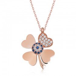 Gümüş Rose Nazarlı Dört Yapraklı Yonca Kadın Kolye Gümüş Rose Nazarlı Dört Yapraklı Yonca Kadın Kolye