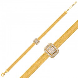 Gümüş Gold Baget Taşlı Trabzon Hasır Kadın Bileklik Gümüş Gold Baget Taşlı Trabzon Hasır Kadın Bileklik