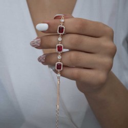 Gümüş Rose Baget Kırmızı Taşlı Kadın Bileklik Gümüş Rose Baget Kırmızı Taşlı Kadın Bileklik