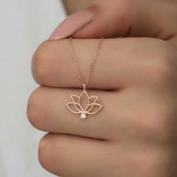 Gümüş Rose Lotus Çiçeği Kadın Kolye Gümüş Rose Lotus Çiçeği Kadın Kolye