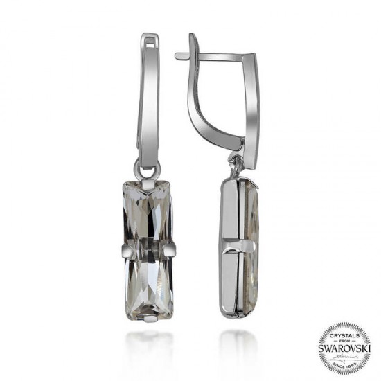 Swarovski Crystal Taşlı Gümüş Beyaz Baget Sallantılı Kadın Küpe Swarovski Crystal Taşlı Gümüş Beyaz Baget Sallantılı Kadın Küpe