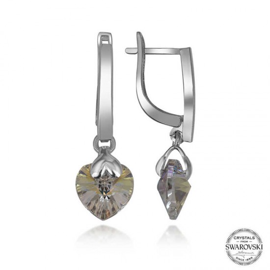 Swarovski Crystal Taşlı Gümüş Beyaz Kalp Sallantılı Kadın Küpe Swarovski Crystal Taşlı Gümüş Beyaz Kalp Sallantılı Kadın Küpe