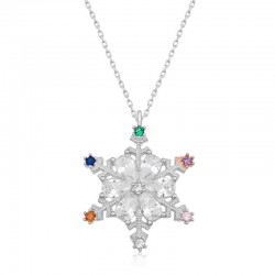 Gümüş Renkli Taşlı Kar Tanesi Kadın Kolye