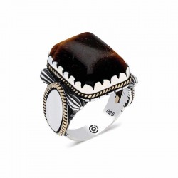 Gümüş Siyah Kaplan Gözü Kare Erkek Yüzük Gümüş Siyah Kaplan Gözü Kare Erkek Yüzük