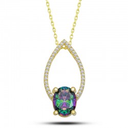 Gümüş Gold Oval Mistik Topaz Taşlı Damla Kadın Kolye Gümüş Gold Oval Mistik Topaz Taşlı Damla Kadın Kolye