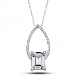 Gümüş Baget Taşlı Damla Kadın Kolye Gümüş Baget Taşlı Damla Kadın Kolye