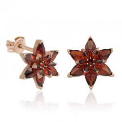 Gümüş Kırmızı Lotus Çiçeği Çivili Küpe Gümüş Kırmızı Lotus Çiçeği Çivili Küpe