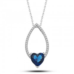 Gümüş Kalp Mavi Taşlı Damla Kadın Kolye Gümüş Kalp Mavi Taşlı Damla Kadın Kolye