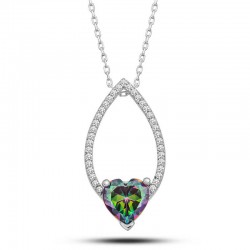 Gümüş Kalp Mistik Topaz Taşlı Damla Kadın Kolye Gümüş Kalp Mistik Topaz Taşlı Damla Kadın Kolye