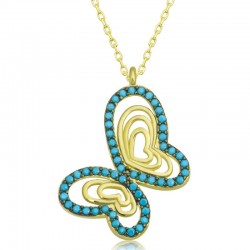 Gümüş Gold Turkuaz Taşlı Kelebek Kadın Gümüş Gold Turkuaz Taşlı Kelebek Kadın