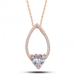 Gümüş Rose Kalp Beyaz Taşlı Damla Kadın Kolye Gümüş Rose Kalp Beyaz Taşlı Damla Kadın Kolye