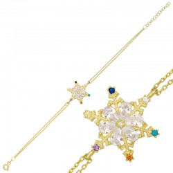 Gümüş Gold Renkli Taşlı Kar Tanesi Kadın Bileklik Gümüş Gold Renkli Taşlı Kar Tanesi Kadın Bileklik