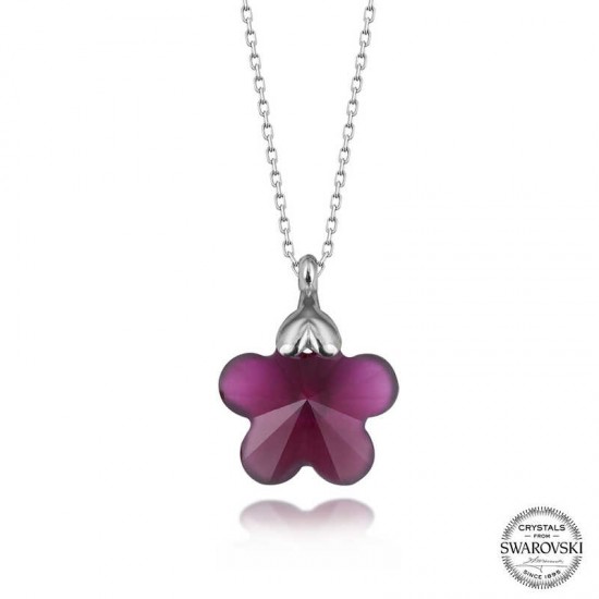 Swarovski Crystal Taşlı Fuşya Papatya Gümüş Kadın Kolye Swarovski Crystal Taşlı Fuşya Papatya Gümüş Kadın Kolye