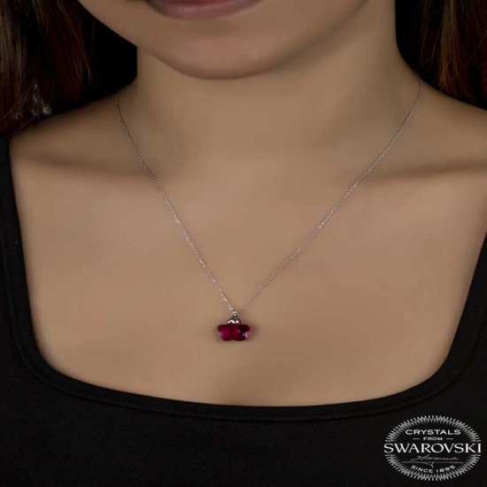 Swarovski Crystal Taşlı Fuşya Papatya Gümüş Kadın Kolye Swarovski Crystal Taşlı Fuşya Papatya Gümüş Kadın Kolye