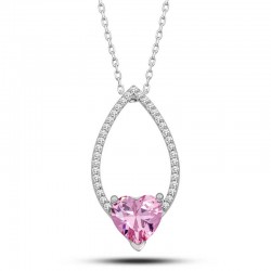 Gümüş Pembe Taşlı Kalp Kadın Kolye Gümüş Pembe Taşlı Kalp Kadın Kolye