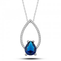 Gümüş Mavi Taşlı Damla Kadın Kolye Gümüş Mavi Taşlı Damla Kadın Kolye