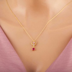 Gümüş Gold Kalpli Tek Taş Kadın Kolye Gümüş Gold Kalpli Tek Taş Kadın Kolye