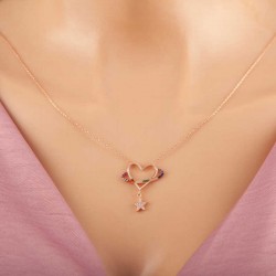 Gümüş Rose Kalp Yıldız Kadın Kolye Gümüş Rose Kalp Yıldız Kadın Kolye
