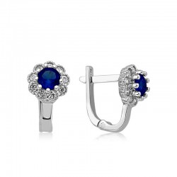 Gümüş Mavi Çiçek Desenli Yuvarlak J Kadın Küpe Gümüş Mavi Çiçek Desenli Yuvarlak J Kadın Küpe