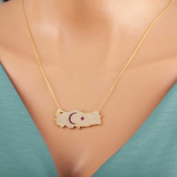 Gümüş Gold Ay Yıldız Türkiye Haritası Kadın Kolye Gümüş Gold Ay Yıldız Türkiye Haritası Kadın Kolye