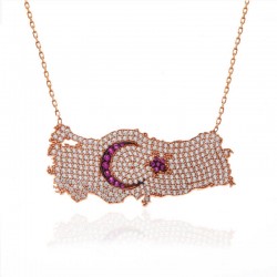 Gümüş Rose Ay Yıldız Türkiye Haritası Kadın Kolye Gümüş Rose Ay Yıldız Türkiye Haritası Kadın Kolye