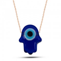 Gümüş Rose Mavi Nazarlı Cam Fatma Ana Eli Kadın Kolye Gümüş Rose Mavi Nazarlı Cam Fatma Ana Eli Kadın Kolye