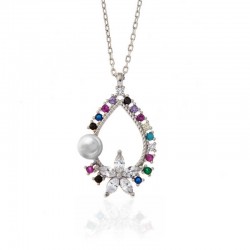 Gümüş Renkli Taşlı Çiçekli Kadın Kolye Gümüş Renkli Taşlı Çiçekli Kadın Kolye