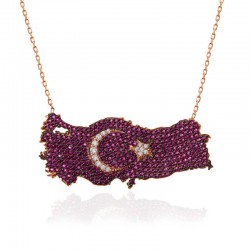 Gümüş Rose Ay Yıldız Türkiye Haritası Kadın Kolye Gümüş Rose Ay Yıldız Türkiye Haritası Kadın Kolye