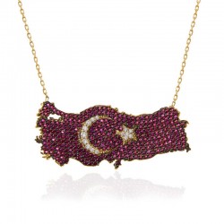 Gümüş Gold Ay Yıldız Türkiye Haritası Kadın Kolye Gümüş Gold Ay Yıldız Türkiye Haritası Kadın Kolye