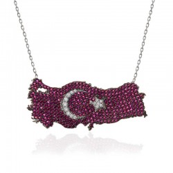 Gümüş Ay Yıldız Türkiye Haritası Kadın Kolye Gümüş Ay Yıldız Türkiye Haritası Kadın Kolye