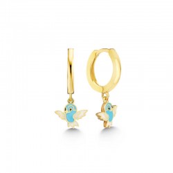 Gümüş Gold Mavi Renkli Sallantılı Kuş Kadın Küpe Gümüş Gold Mavi Renkli Sallantılı Kuş Kadın Küpe