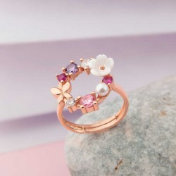 Gümüş Ayarlanabilir Rose Manolya Çiçeği Kadın Yüzük Gümüş Ayarlanabilir Rose Manolya Çiçeği Kadın Yüzük