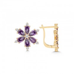 Gümüş Gold Mor Lotus Çiçeği Kadın Küpe Gümüş Gold Mor Lotus Çiçeği Kadın Küpe