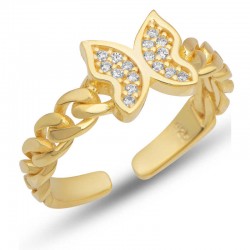Gümüş Ayarlanabilir Gold Kelebek Kadın Yüzük Gümüş Ayarlanabilir Gold Kelebek Kadın Yüzük
