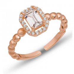 Gümüş Ayarlanabilir Rose Beyaz Baget Taşlı Kadın Yüzük Gümüş Ayarlanabilir Rose Beyaz Baget Taşlı Kadın Yüzük