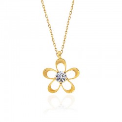 Gümüş Gold Zirkon Taşlı Çiçek Kadın Kolye Gümüş Gold Zirkon Taşlı Çiçek Kadın Kolye