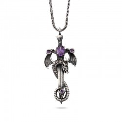 Gümüş Ametist Taşlı Ejderha Erkek Kılıç Kolye Gümüş Ametist Taşlı Ejderha Erkek Kılıç Kolye