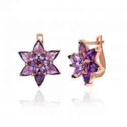 Gümüş Rose Mor Lotus Çiçeği Kadın Küpe Gümüş Rose Mor Lotus Çiçeği Kadın Küpe