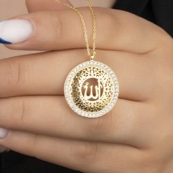 Gümüş Gold Allah Yazılı Kadın Kolye Gümüş Gold Allah Yazılı Kadın Kolye