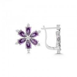 Gümüş Mor Lotus Çiçeği Kadın Küpe Gümüş Mor Lotus Çiçeği Kadın Küpe