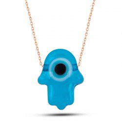 Gümüş Rose Mavi Nazarlı Cam Fatma Ana Eli Kadın Kolye Gümüş Rose Mavi Nazarlı Cam Fatma Ana Eli Kadın Kolye