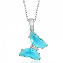 Gümüş Turkuaz Cam Kelebek Kadın Kolye Gümüş Turkuaz Cam Kelebek Kadın Kolye